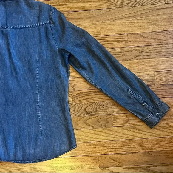 Love Stitch Dark Wash Blue Button Down Long Sleeve Denim Shirt | Size Large - Picture 9 of 12